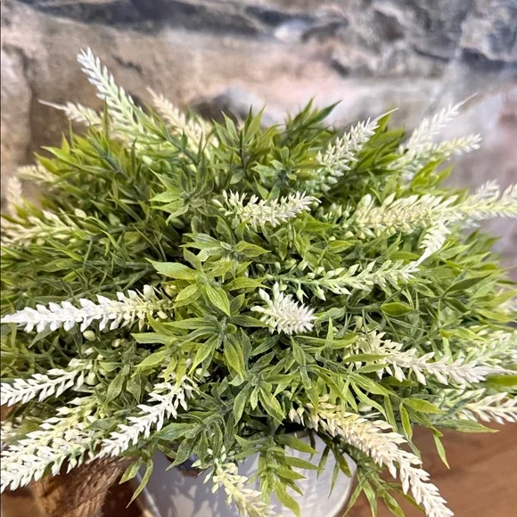 Rustic Cream Planter with Green Faux Foliage - Picture 3 of 8